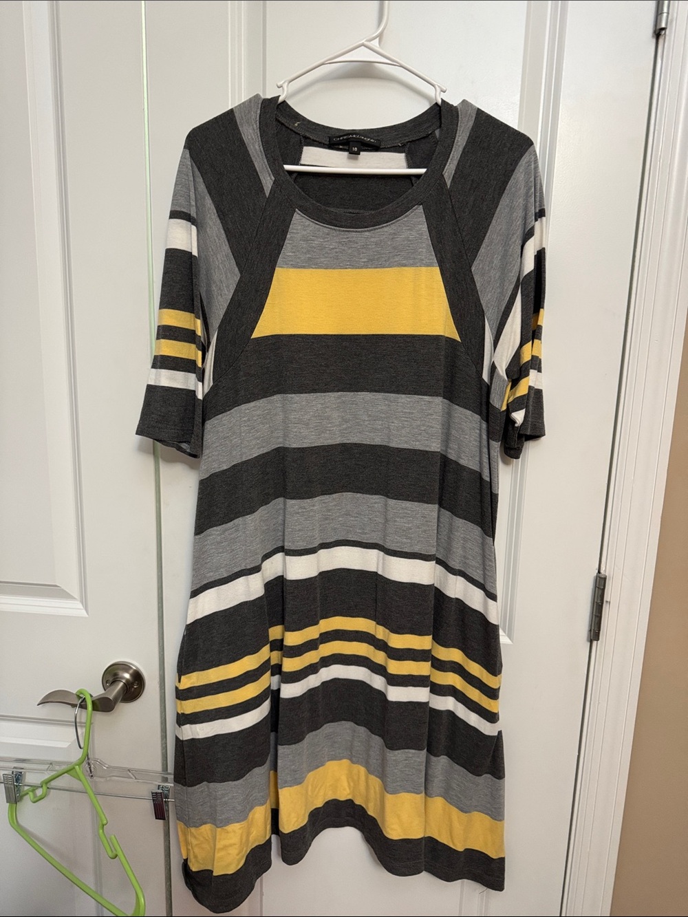 Asymmetrical Stripe Swing Dress - Yellow & Gray